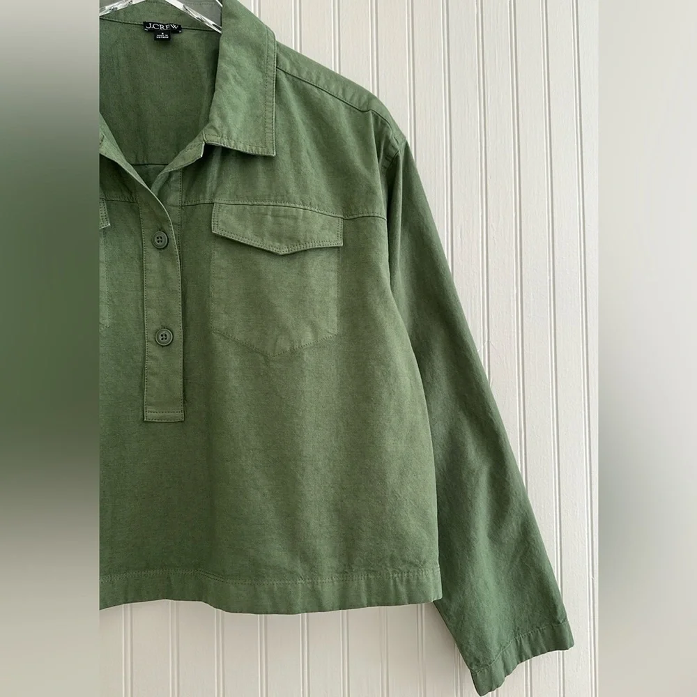 J. Crew Popover Shirt in Cotton -Linen Blend in Olive